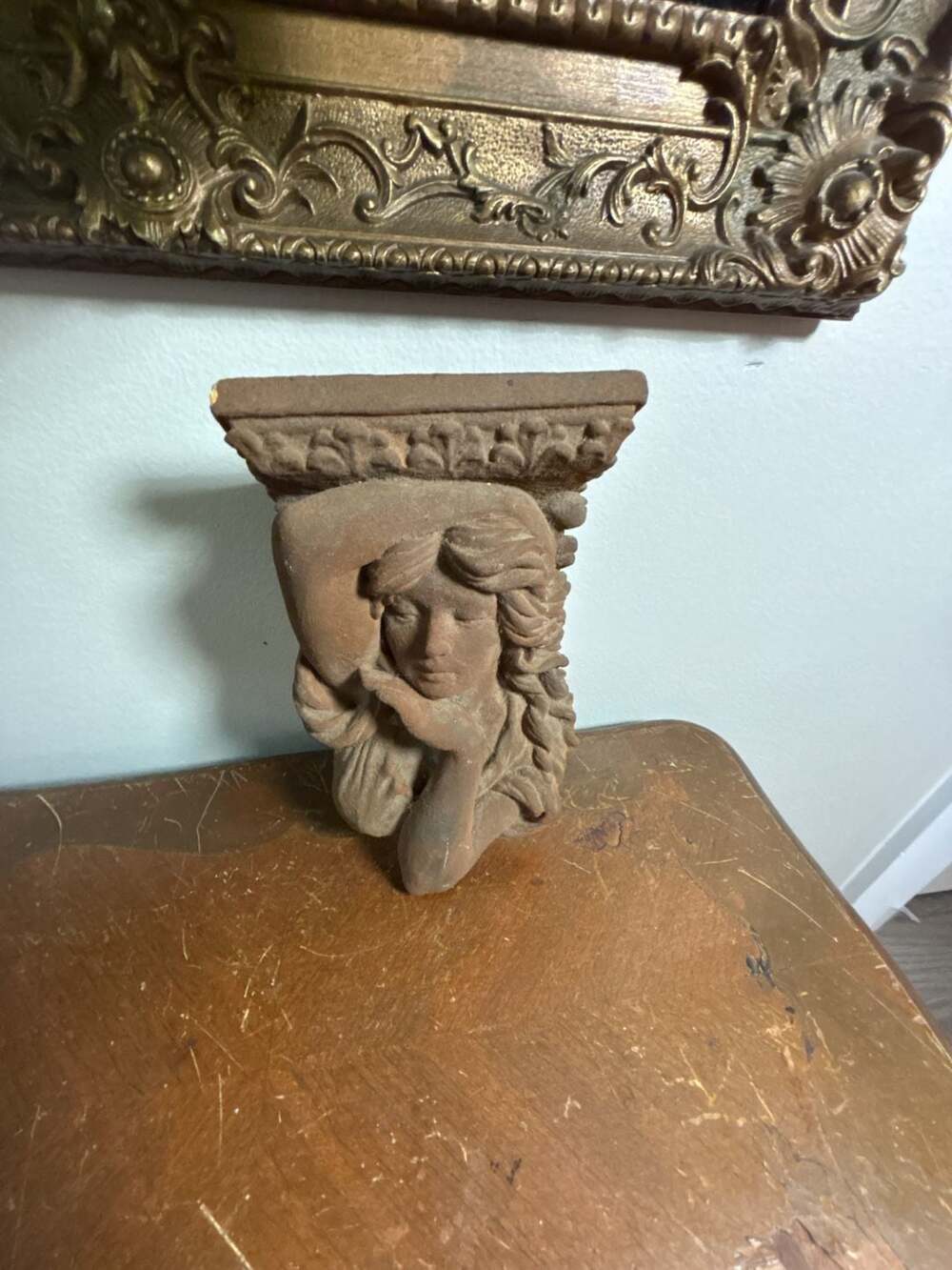 Vintage Terracotta Female Face Keystone Wall Corbel Bracket Sculpture